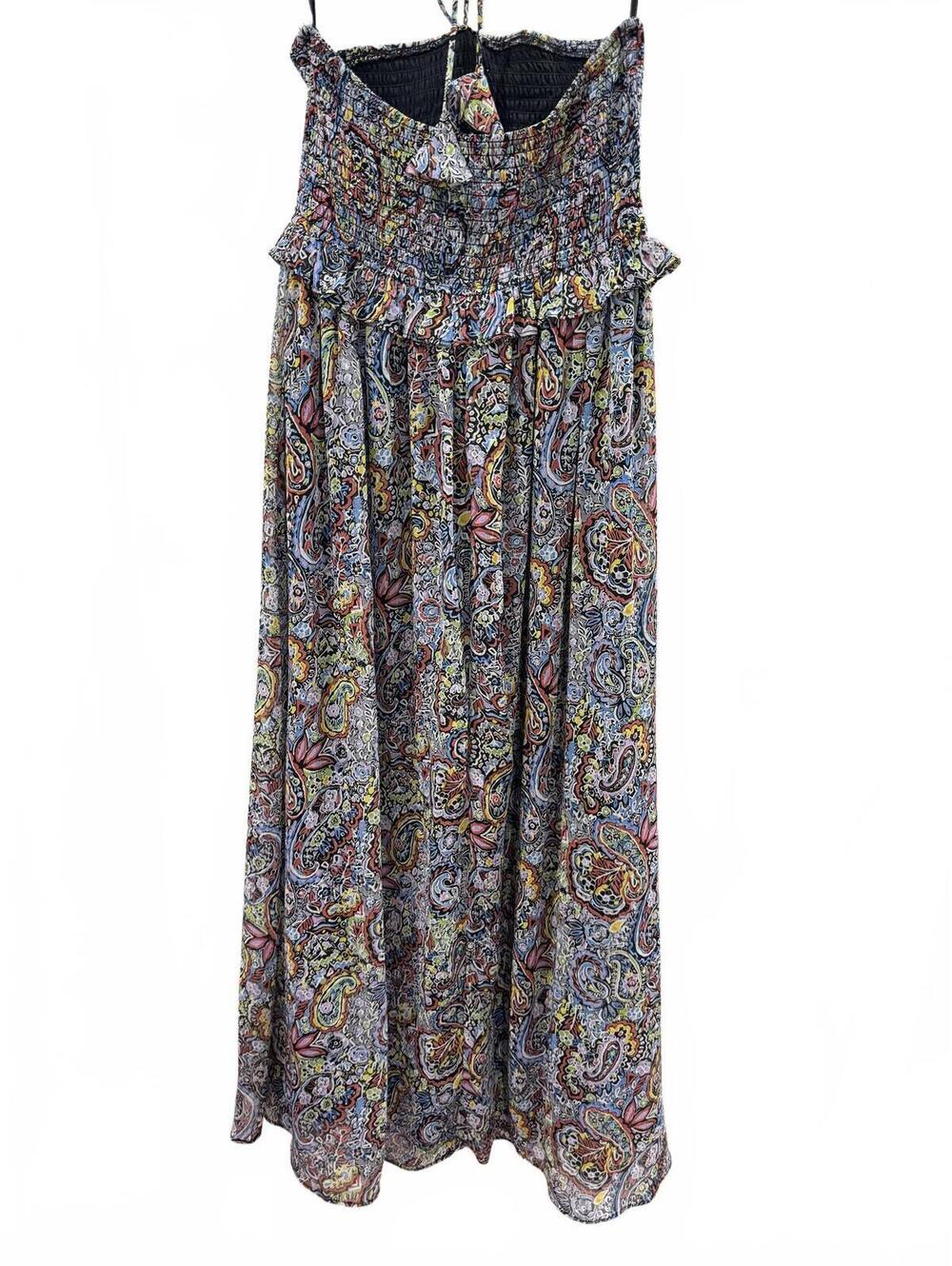 Aqua Paisley Smocked Halter Midi Dress Small Boho - Picture 5 of 9